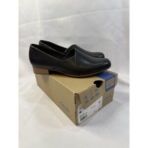 Clarks Juliet Palm Size 8 Black Leather Shoes Women’s Comfort SlipOn Block Heel